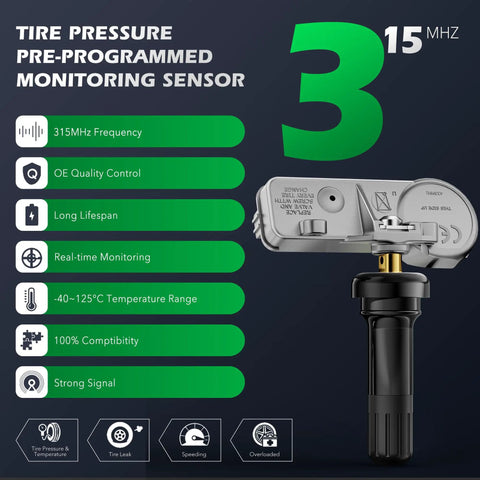 Image of Heavy Duty Tpms Tire Pressure Sensors Set Of 4 Direct Fit Gm Vehicles with monitoring features and specifications.