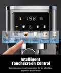 Kickstart Your Day Grind With This 20 Bar Espresso Machine Featuring Auto Milk Frother Smart Touchscreen showing control panel.