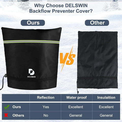 Comparison of DELSWIN Backflow Preventer No Fuss Insulation Cover 24 Inch By 24 Inch with another brand.