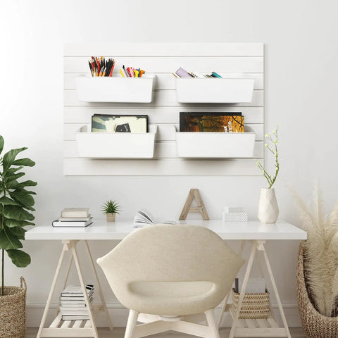 Six Pack Of Large Slatwall Storage Bins White PVC Slatwall Containers for Tool Organization in home office