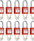 Keyed Differently Lockout Tagout Locks Red One And One Half Inch Industrial Padlocks With Two Keys Per Lock Displayed
