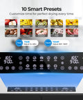 Built Different Dual Zone Food Dehydrator With 20 Spacious Trays And 1300 Watts For Making Beef Jerky Fruits Vegetables Herbs And Pet Snacks Plus 48 Hour Auto Timer control panel showing 10 smart presets and temperature settings.