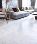 Peel And Stick 12x24 White Marble Vinyl Floor Tile for Bathrooms and Kitchens Waterproof Self Adhesive Removable Flooring in modern living room