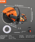 Heavy Duty Electric Concrete Saw With 16 Inch Circular Blade And A 3200 Watt Motor Delivering Smooth Wet Cuts With Zero Dust Drama And Beast Mode Stability For Those No Sweat Renovation Tasks, showing dimensions and included accessories.