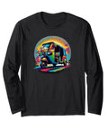Straight Up Fresh Dope Colorful Rickshaw Pop Art Print Long Sleeve Travel Tee featuring a vibrant rickshaw illustration on black.
