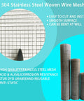 Hella Sturdy 304 Stainless Steel Mesh Roll 8 In By 10 Ft Square Quarter Inch Openings 23 Gauge Hardware Cloth displayed with smooth surface and cutting tool.