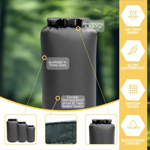 Three Pack Waterproof Dry Bags 5L 10L 20L For Travel Boating Fishing Rafting Swimming Camping And Go To Outdoor Adventures Lightweight Durable