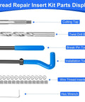 Components of 30 Piece SAE Thread Repair Kit With HSS Drill Bit And Helicoil Style Wire Thread Inserts For Internal Thread Repair Of Stripped Holes In Metal displayed.