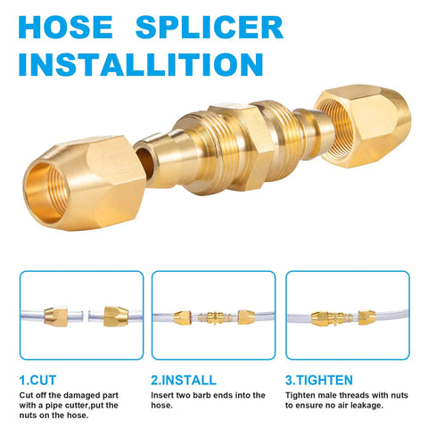 Solid Brass Air Hose Splicer Kit For One Quarter Inch ID Hose, Reusable Repair Fitting With Two Nuts, assembly steps