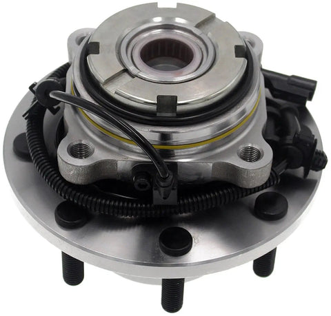 Garage Tested Front Wheel Bearing And Hub Assembly for 1999 to 2004 Ford F250 and F350 Super Duty 4WD, close-up view.
