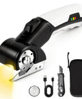 AyP Cordless Electric Scissors 4.2V Rotary Box Cutter With Utility Knife And Storage Case, ideal for cutting fabric and cardboard.