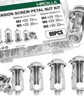 Built Tough 80 Piece Petal Expansion Bolt Assortment Kit With Solid Carbon Steel Jack Nuts M4 To M8 in a clear storage box.