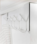 Over The Door Hooks White 6 Pack Towel Rack And Coat Hanger For Back Of Door Organization fits doors with soft sponge padding.