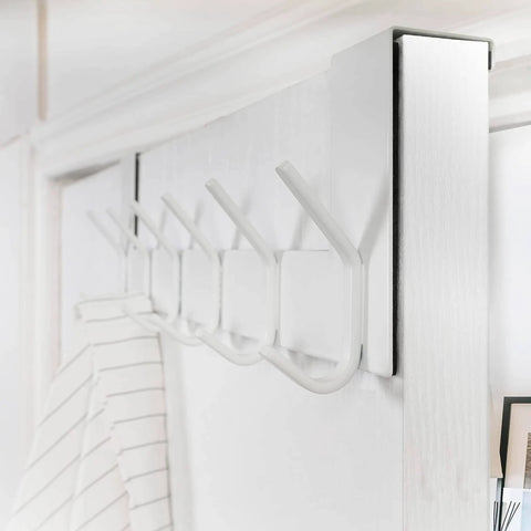 Over The Door Hooks White 6 Pack Towel Rack And Coat Hanger For Back Of Door Organization fits doors with soft sponge padding.