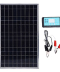 100W 12V Solar Panel Kit With Controller For Travel And Outdoor Use IP67 Waterproof Portable Monocrystalline Solar Panel For RV Boat Trailer Automotive Gear showing panel, controller, and cable with clips