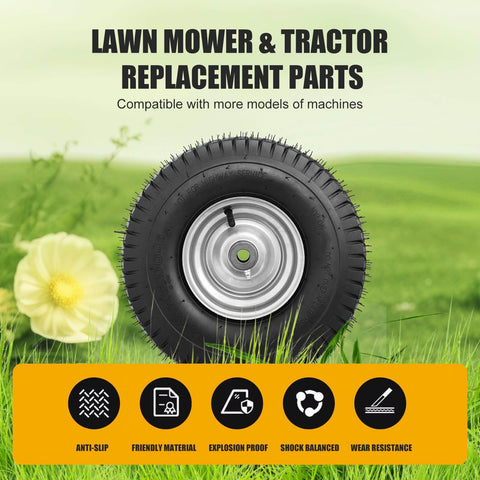 Heavy Duty Replacement 15x6.00-6 Lawn Mower Tires 2 Pack With Rubber Wheel And Bearing Bore 3/4 Inch, fits riding mowers