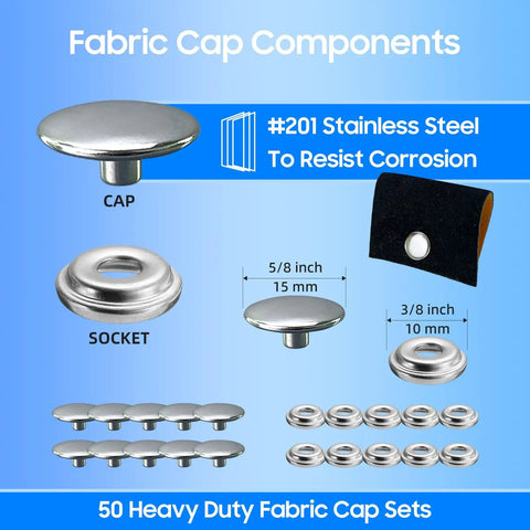 Marine Grade Stainless Steel Boat Cover Snap Kit 150 Pieces Three Eighth Inch Socket Fasteners For Canvas Tarps Tents