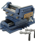 Cross Slide Vise Drill 5 Inch 2 Way XY Heavy Duty Clamp for Metal Milling and Drilling Machines Blue Precision Workholding Vise With Dual Handles for Accurate X and Y Axis Movement and Secure Clamp, blue cast iron