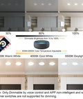 Brightness and color temperature settings for 4-Inch Smart Recessed LED Lights With Junction Box, RGB Color Changing Downlights, 9W 600LM