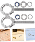 Pro Grade Stainless Steel Eye Bolt M10x60 With Nut And Flat Washer Long Reach Threaded Rigging Gear Grip Tight Wall Mount For Heavy Lifting And Secure Hanging Built Tough with two eye bolts, nuts, and washers.