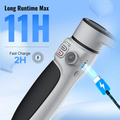 Close-up of charging port on CQ5 Combo 3-Axis Phone Gimbal With AI Face Tracking Fill Light For iPhone And Android Smartphones