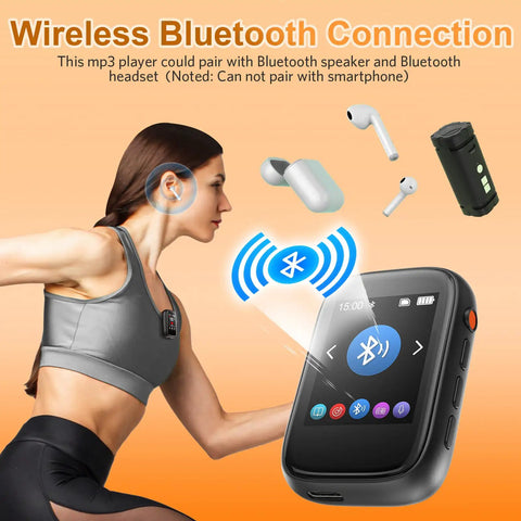 Bluetooth 5.3 Mp3 Player With Touch Screen Clip On Back Portable Kids Music Player Built In Voice Recorder FM Radio