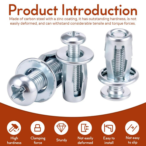 Petal Nut Jack Fasteners Kit 50Pcs M4 M5 M6 M8 Expansion Screws For Hollow Wall Sheet Metal Drywall And Thin Tubes Galvanized Carbon Steel Anchors Secure Load Distribution, zinc-plated steel