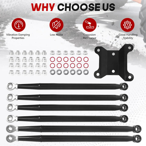 Image showing Can Am Maverick X3 Rear Radius Rods 64 Inch Heavy Duty Pre Adjusted Steel With Heim Joints High Clearance Offset parts