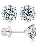 Badass Lab Created Moissanite Stud Earrings With Blazing Fire Sparkle Hypoallergenic Titanium Screw Back Set with shiny D color VVS1 stones.