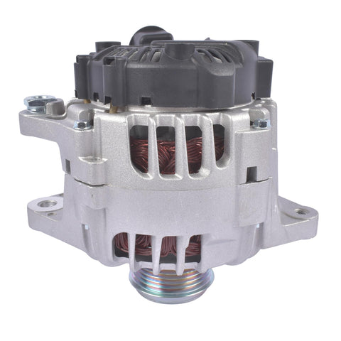 110 Amp Drop-In Alternator Replacement For Hyundai Veloster 2013 2017 Kia Forte Forte5 Rio 1.6L 2012 2017 With Start Stop System Bolt-On Direct Fit 37300-2B760 373002B760 High Output showing front view with visible metal casing and wire coils
