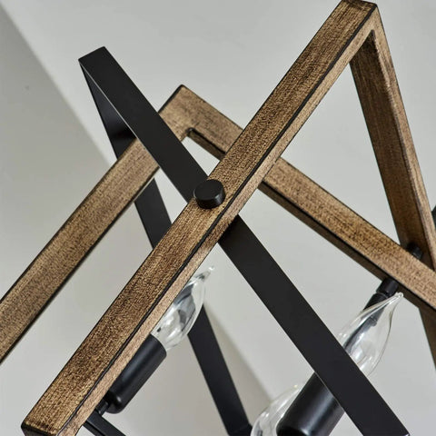 Close-up of 4 Light Rustic Farmhouse Chandelier With Oil Rubbed Bronze Finish showing wooden frame and bulb holder