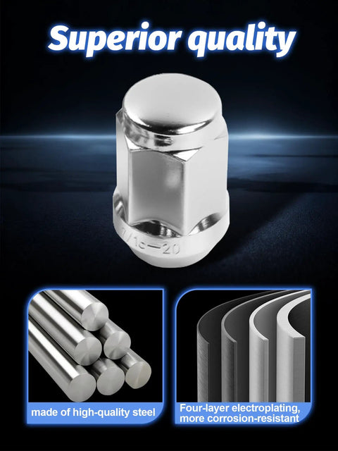 Beefy Chrome Closed End Lug Nuts 24 Pieces 7/16-20 Wheel Nuts 60 Degree Seat 1.38 Inch Length For Chevy Blazer K5 K10 K1500 Durable