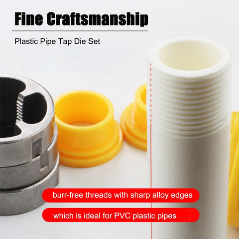 Electric Drill PVC Pipe Threader Kit With Internal And External Dies For One Half Inch, Three Quarter Inch And One Inch PVC Pipes