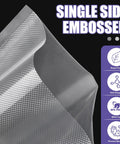 Embossed detail of Food Vacuum Sealer Bags Roll Set 6 Pack With Three 8x20 Inch Rolls And Three 11x20 Inch Rolls BPA Free.