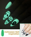 Glow In The Dark Gel Nail Polish Kit With 6 Neon Colors White Pink Green Blue Base And Top Coat Included UV Fluorescent Gel Set HEMA Free 0.25 Fl Oz Each Party Ready Night Glow Nail Art For Festivals with Halloween designs glowing in dark