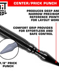 Spring Loaded Woodworking Punch Set With Hammerless Design For Effortless Nail Setting And Pin Removal In Any Diy Or Pro Workshop Project You Gotta Try This Tool, 1/8" prick punch