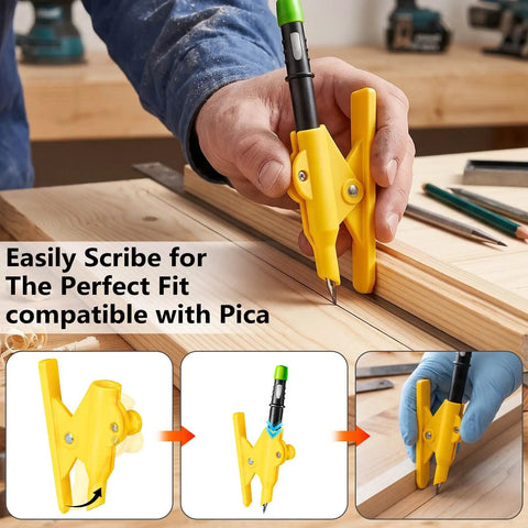 Adjustable Parallel Scribe Tool Slick Edge Tracker for woodworking, with built-in pencil holder, adjustable for precise scribing.
