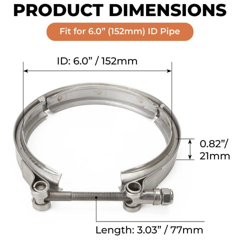 6 inch V band clamp for 5 To 4 Inch T6 Flange Exhaust Reducer Clamp V Band Kit Stainless Steel Durable Turbo Piping