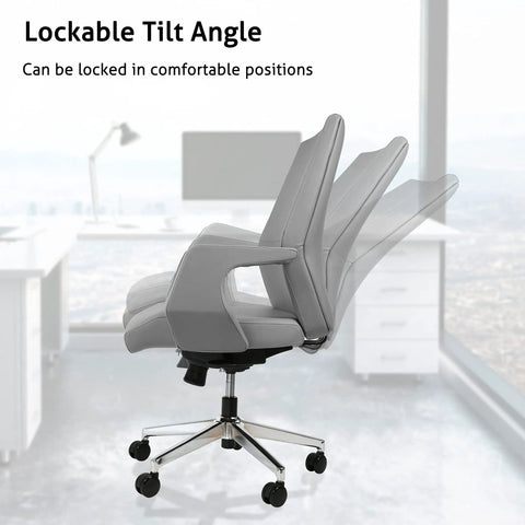 Kick Back All Day With This Legit Ergonomic Executive Office Chair Featuring Smooth Adjustable Reclining Lock Tilt Water Resistant Faux Leather Cushion Sturdy Aluminum Pedestal Base And Silent Rolling Wheels For Your Prime Home Office Setup In Cool Grey