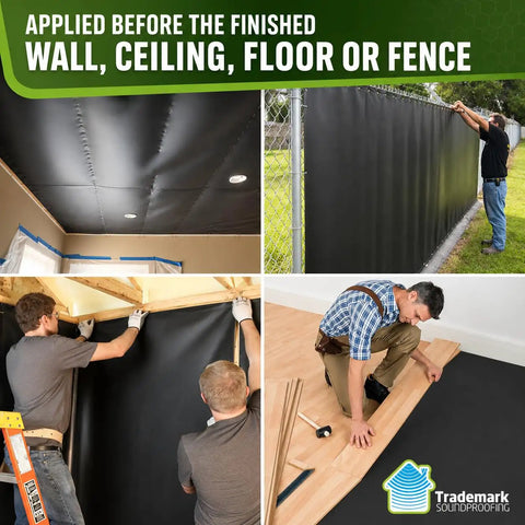 Heavy Duty Mass Loaded Vinyl Sound Barrier One Pound Per Square Foot used in ceiling, wall, floor, and outdoor fence applications.