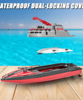 Remote Control Fire Rescue Boat For Kids With One Key Water Spray, Two Batteries For Up To Forty Minutes Run Time, top and bottom view