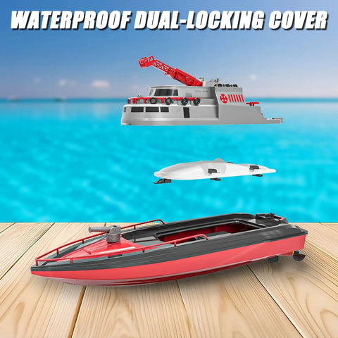 Remote Control Fire Rescue Boat For Kids With One Key Water Spray, Two Batteries For Up To Forty Minutes Run Time, top and bottom view