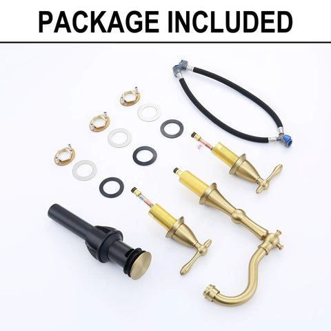 Package included for 4 Inch Black Matte Waterfall Bathroom Faucet With Two Holes And Dual Handles Centerset Design Stainless Steel