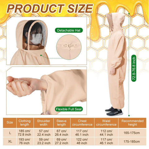 Side view of protective bee suit showing detachable hat and flexible full seal on arm from All In One Beekeeping Starter Kit For Beginners