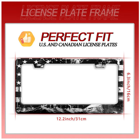 Stainless Steel License Plate Frame With American Flag Eagle Mountains Design For Cars And Trucks Heavy Duty 12.3 x 6.3 Inch