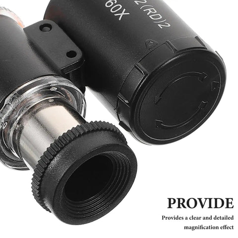 60X Handheld Pocket Microscope For Coins And Jewelry, Textiles And Printing Inspection, Portable Magnifier With Pouch, Mini Magnification For Grownups And Kiddos, Easy To Use For Close Up Details, black close-up