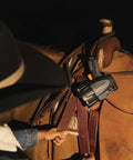 6000 Lumen Rechargeable Handheld Spotlight Flashlight with car charger on saddle at night