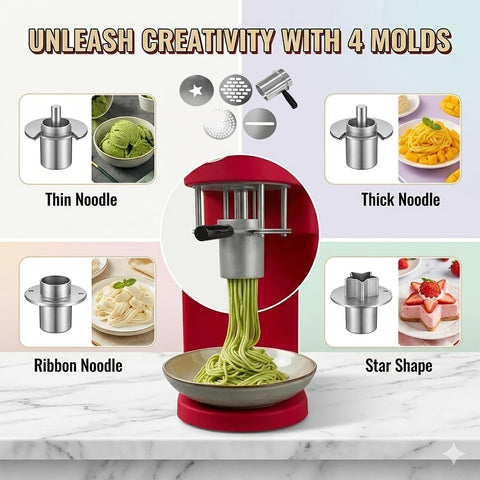 Compact Commercial Gelato Spaghetti Machine For Restaurants Space Saving A4 Size Red 80W High 28 LPH Output with 4 molds