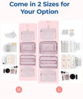 Travel Toiletry Bag With Jewelry Organizer Hanging Cosmetic Case For Jewelry And Essentials Pink L size comparison with M