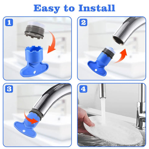 Step-by-step installation of M18.5 Faucet Aerator Replacement Kit, 6 Pack Sink Faucet Flow Restrictors with Key Wrench Tool.